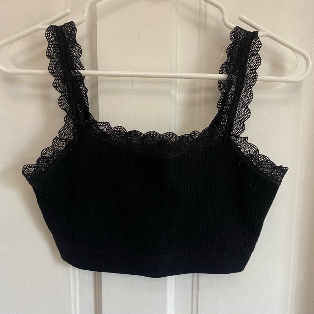 Black Lace Trim Crop Top